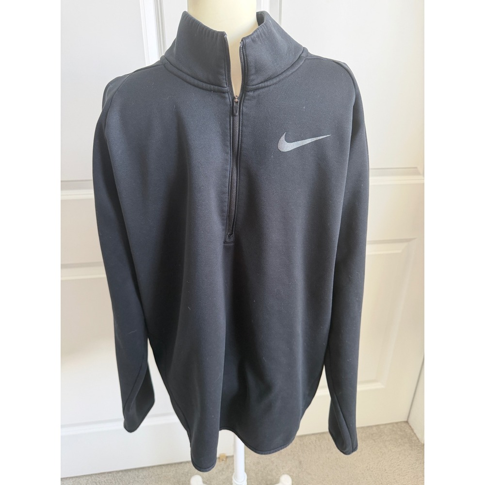 Nike Dri-FIT Mens Quarter Zip Pullover Black Fleece Lined Sweatshirt Large
